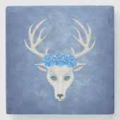 Mythical White Head of Deer Antlers Rozen op Blue Stenen Onderzetter (Voorkant)