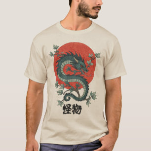 Mythisch beest stijgt op onder rode zon t-shirt