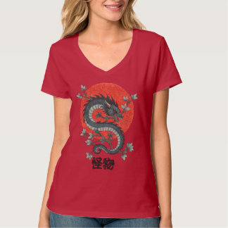 Mythisch beest stijgt op onder rode zon t-shirt