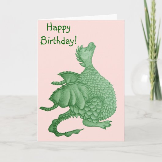 mythisch fantasiekertje schattige groene draak kaart (Voorkant)