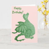 mythisch fantasiekertje schattige groene draak kaart (Gele Bloem)