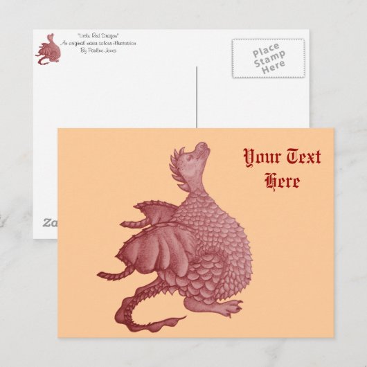 mythisch fantasiekertje schattige rode draak briefkaart (Voorkant / Achterkant)