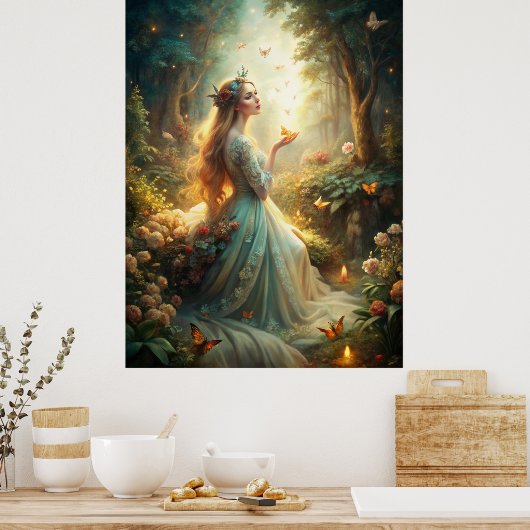 Mythisch meisje in het bos poster (Keuken)