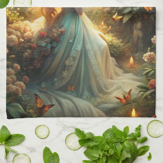 Mythisch meisje in het bos theedoek (Gevouwen)