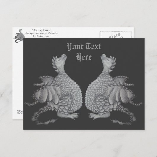 mythisch schepsel schattige kleine grijze draak briefkaart (Voorkant / Achterkant)