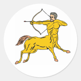 Mythische afbeelding midden hoekpijl ronde sticker