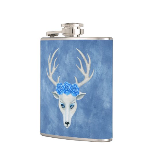 Mythische blanke Der Head Antlers zien blauwe roze Heupfles (Links)