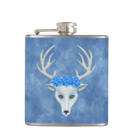 Mythische blanke Der Head Antlers zien blauwe roze Heupfles