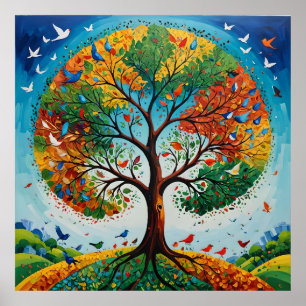 Mythische boom van de seizoenen - Gond Art Poster