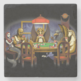 Mythische creaties die poker spelen stenen onderzetter