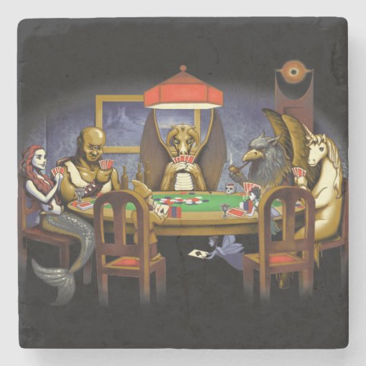 Mythische creaties die poker spelen stenen onderzetter (Voorkant)