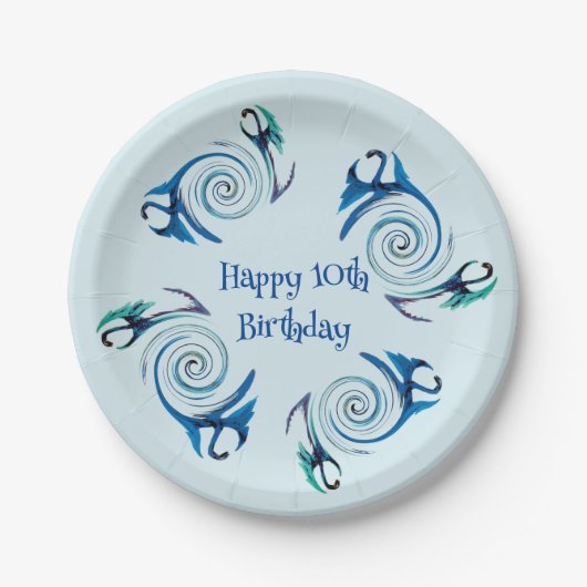 Mythische dier blauwe draken leeftijd verjaardag papieren bordje (Voorkant)