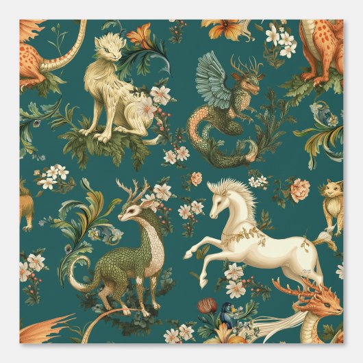 Mythische Dieren Boswezens Teal Behang (Voorkant)