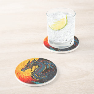 Mythische draak bij Ember Sunset Coaster Zandsteen Onderzetter