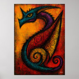 Mythische Draak in Kleurvelden Expressionistische  Poster