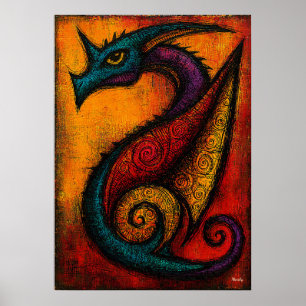 Mythische Draak in Kleurvelden Expressionistische  Poster
