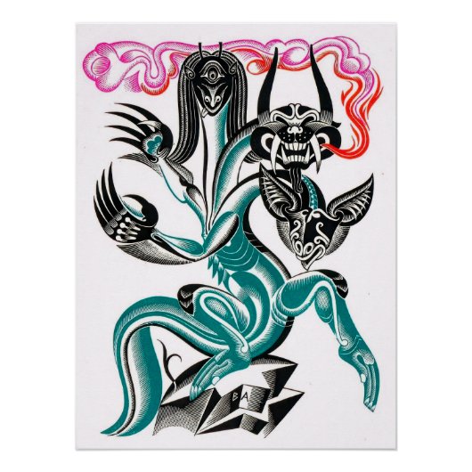 Mythische draak met 3 koppen perfect poster (Voorkant)
