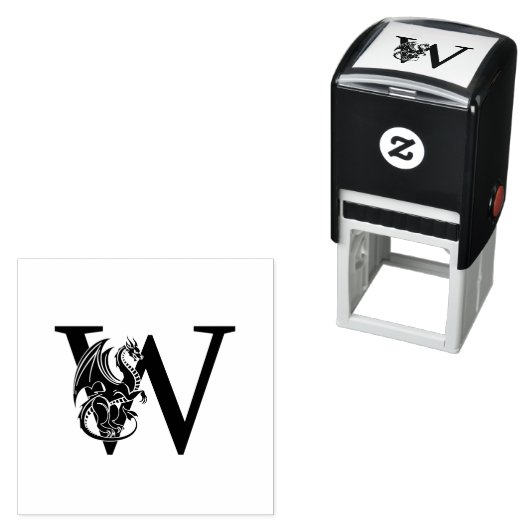 Mythische Draak Over Enkel Vet Initial Monogram Zelfinktende Stempel (In situ)
