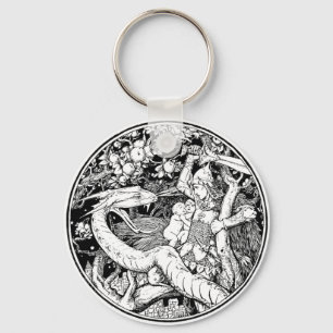 Mythische Draak Vintage Illustratie Sleutelhanger