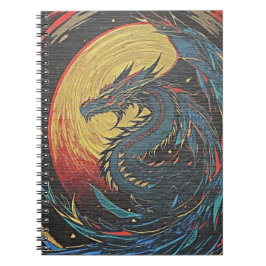 Mythische Draken Zon Houtsnede Notitieboek