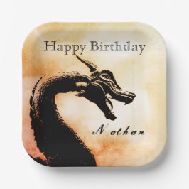 Mythische drakenverjaardag papieren bordje