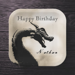 Mythische drakenverjaardag papieren bordje