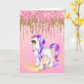 Mythische eenhoorn glitter pony paarse haren drupp kaart (Gele Bloem)