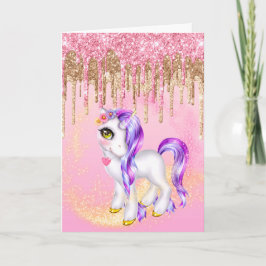 Mythische eenhoorn glitter pony paarse haren drupp kaart