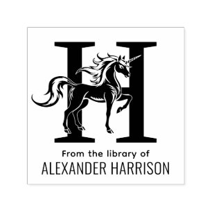 Mythische Eenhoorn Over Enkele Vette Initiaal Naam Zelfinktende Stempel