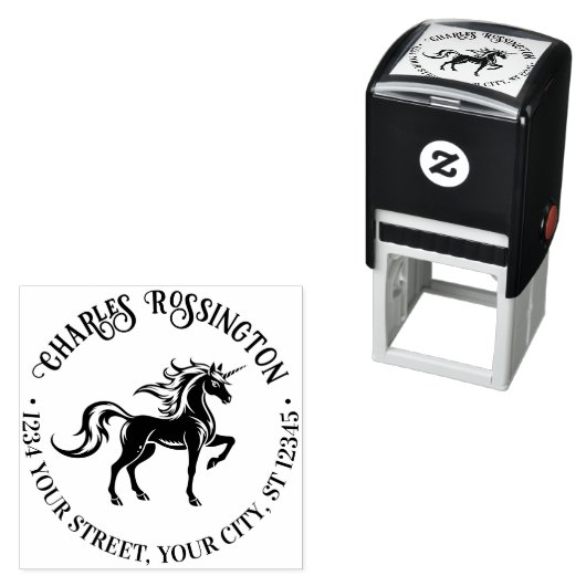 Mythische Eenhoorn Silhouet #2 Naam Retouradres Zelfinktende Stempel (In situ)