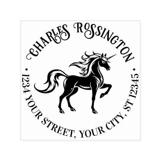 Mythische Eenhoorn Silhouet #2 Naam Retouradres Zelfinktende Stempel (Design)