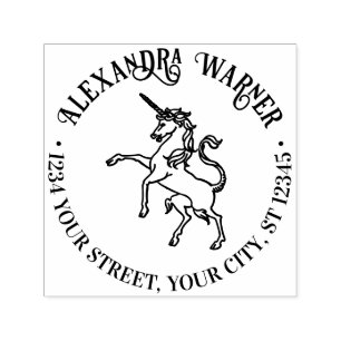 Mythische Eenhoring Lijn Kunst Naam Retouradres Zelfinktende Stempel