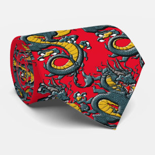 Mythische Elegantie: Retro Kunst Chinese Draak Stropdas