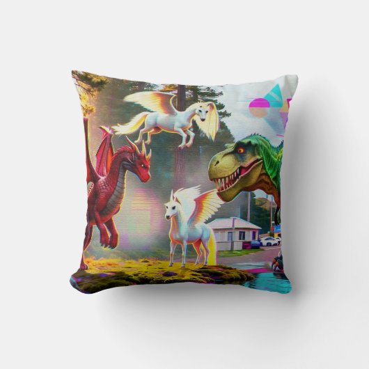 Mythische en prehistorische Pegasus, Draak, Dinosa Kussen (Voorkant)