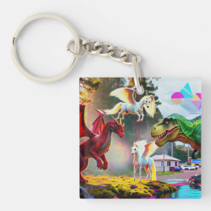 Mythische en prehistorische Pegasus, Draak, Dinosa Sleutelhanger