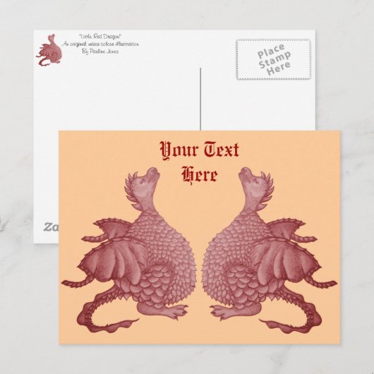 Mythische fantasie creatuur rode draak voor tweeli briefkaart (Voorkant / Achterkant)