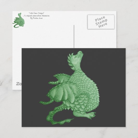 mythische fantasiekertje schattige groene draak briefkaart (Voorkant / Achterkant)