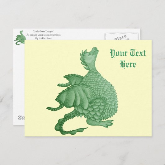 mythische fantasiekertje schattige groene draak briefkaart (Voorkant / Achterkant)
