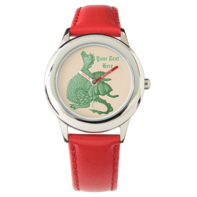 mythische fantasiekertje schattige groene draak horloge (Voorkant)