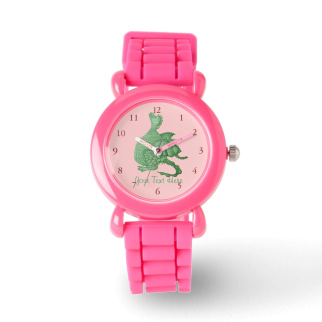 mythische fantasiekertje schattige groene draak horloge (Voorkant)