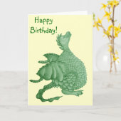 mythische fantasiekertje schattige groene draak kaart (Gele Bloem)