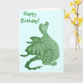 mythische fantasiekertje schattige groene draak kaart (Gele Bloem)