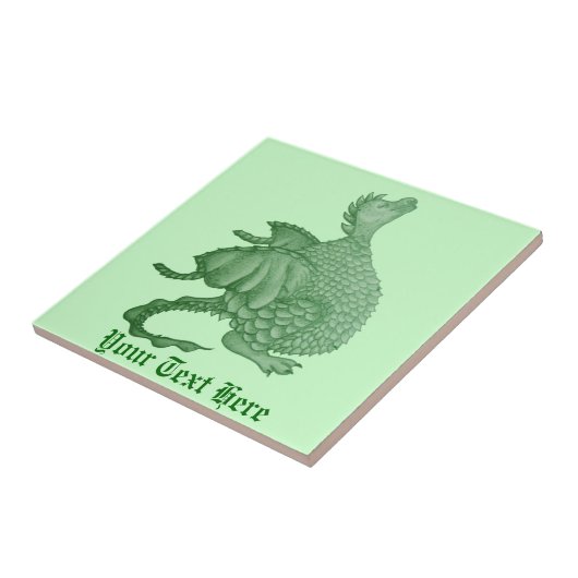 mythische fantasiekertje schattige groene draak tegeltje (Zijkant)