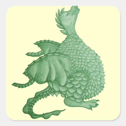 mythische fantasiekertje schattige groene draak vierkante sticker (Voorkant)