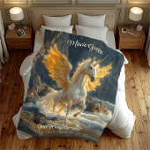 Mythische gouden gevleugelde Pegasus Ocean Fantasy Fleece Deken
