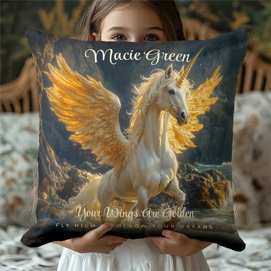 Mythische gouden gevleugelde Pegasus Ocean Fantasy Kussen