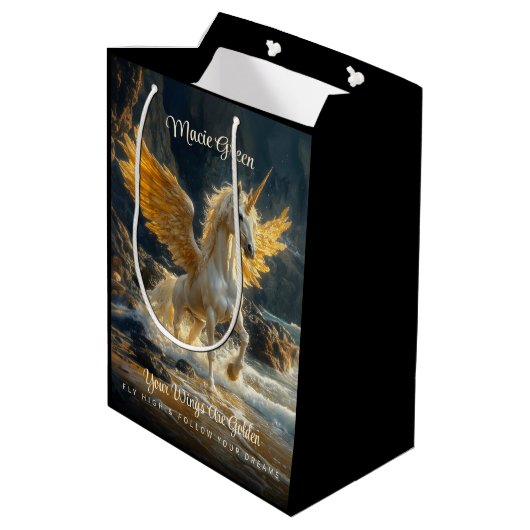Mythische gouden gevleugelde Pegasus Ocean Fantasy Medium Cadeauzakje (Achterkant Gekanteld)