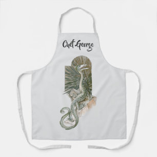 Mythische hagedisdraak op rotsen, vintage mytholog schort