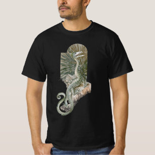 Mythische hagedisdraak op rotsen, vintage mytholog t-shirt