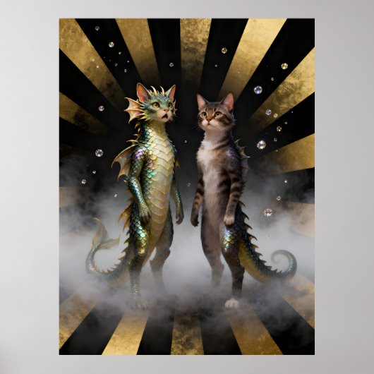 Mythische kat-draak wezens poster (Voorkant)